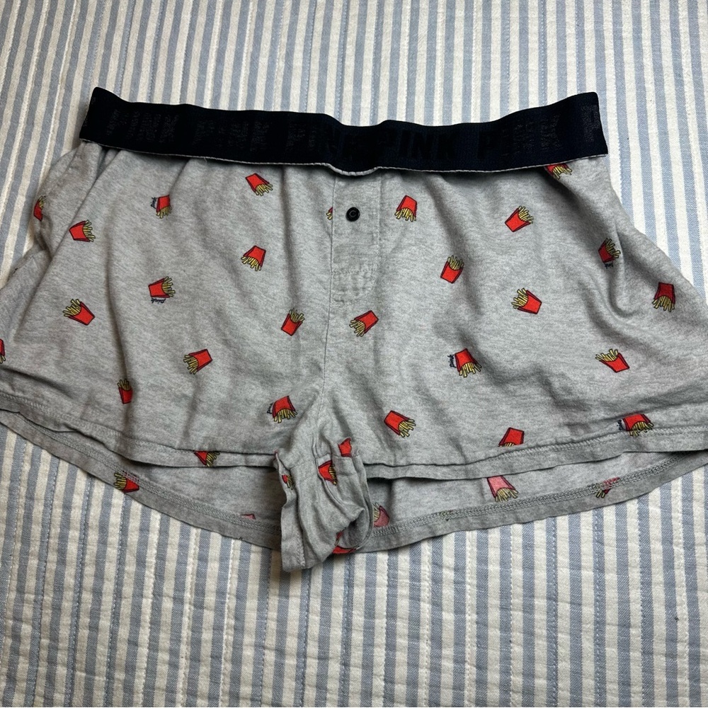 SLEEP SHORTS - Victoria's Secret PINK - Gray French Fries - Knit - Sz XS
